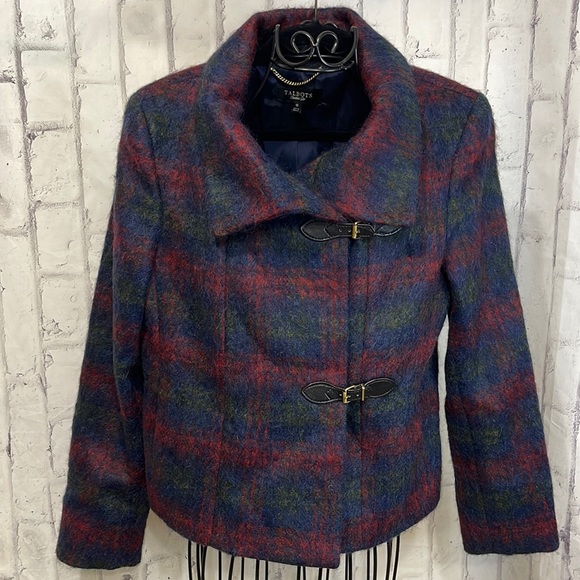 Talbots Jackets & Blazers - Talbots Wool/Alpaca Jackie Jacket Plaid Buckle Closure Cropped Large Collar